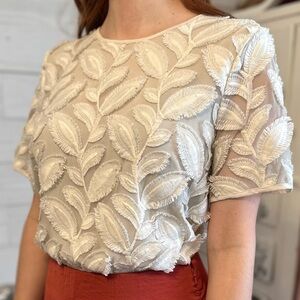 Ann Taylor Cream Leaf Patterned Blouse